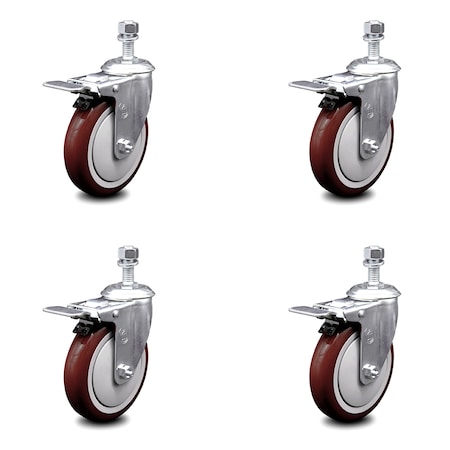 Service Caster 5 Inch Maroon Polyurethane Swivel 12mm Stem Caster Set with Total Lock Brake SCC-TSTTL20S514-PPUB-MRN-M1215-4